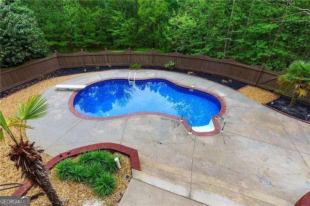 51 Sagemont Ct, Acworth, GA 30101 - view of pool featuring a patio area, a fenced in pool, a fenced backyard, and a diving board