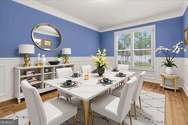 51 Sagemont Ct, Acworth, GA 30101 - dining room with a wainscoted wall, wood finished floors, and crown molding