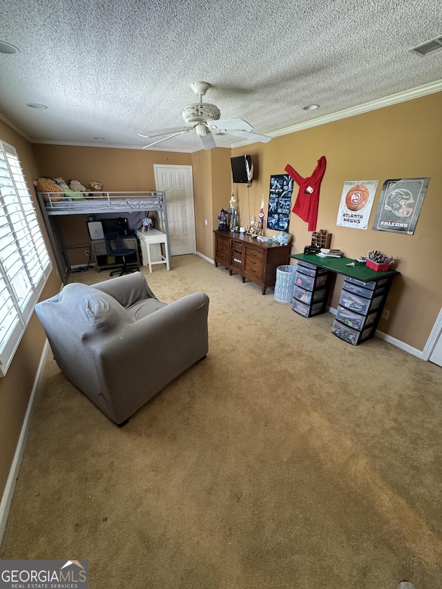 1323 Fairway Dr, Elberton, GA 30635 - interior space with a textured ceiling, ceiling fan, crown molding, and baseboards