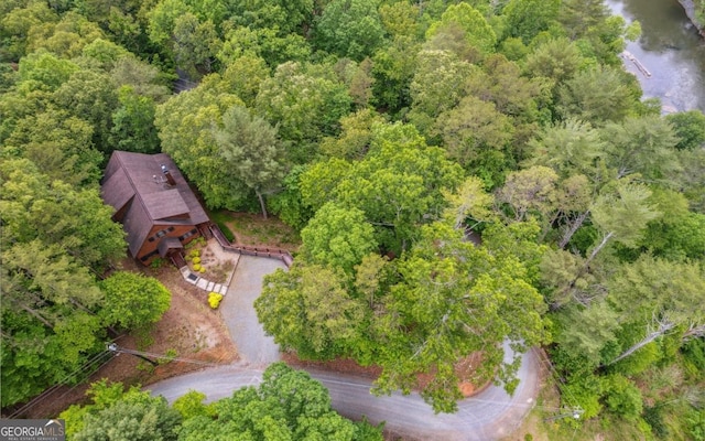 aerial view of property's location featuring a heavily wooded area