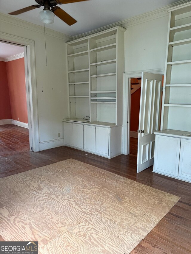 967 Cole St, Macon, GA 31201 - interior space featuring baseboards, a ceiling fan, wood finished floors, and crown molding