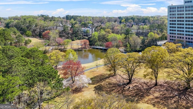 aerial view featuring a water view