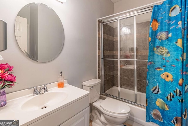 4319 Silver Peak Pkwy, Suwanee, GA 30024 - bathroom featuring vanity, toilet, and bath / shower combo with glass door
