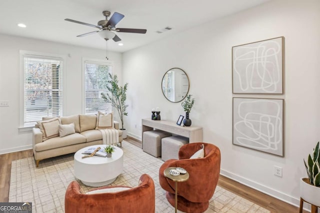 1095 Tucker Ave Unit 207, Atlanta, GA 30310 - living area featuring wood finished floors, baseboards, recessed lighting, and ceiling fan