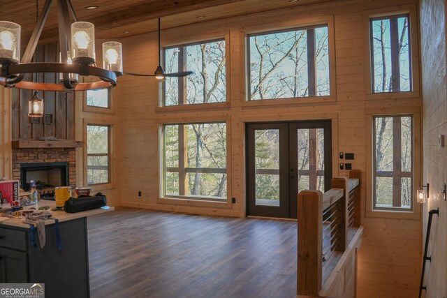 TRACT3 Big Crk, Blue Ridge, GA 30513 - living area with wooden walls, wood ceiling, wood finished floors, and a towering ceiling