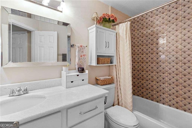 5566 River Heights Xing SE, Marietta, GA 30067 - bathroom featuring vanity, shower / bathtub combination with curtain, and toilet