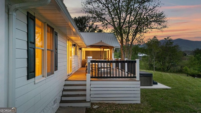 2180 Pine Lake Rd, Hiawassee, GA 30546 - wooden terrace with a lawn and a mountain view