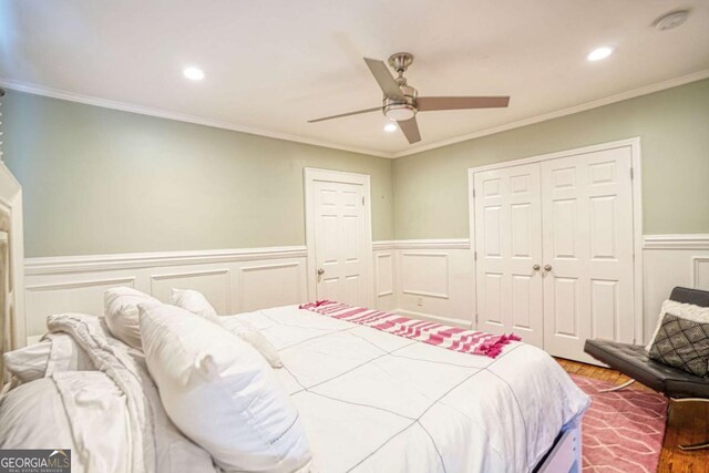 98 Chappell Rd NW, Atlanta, GA 30314 - bedroom featuring a wainscoted wall, wood finished floors, and recessed lighting