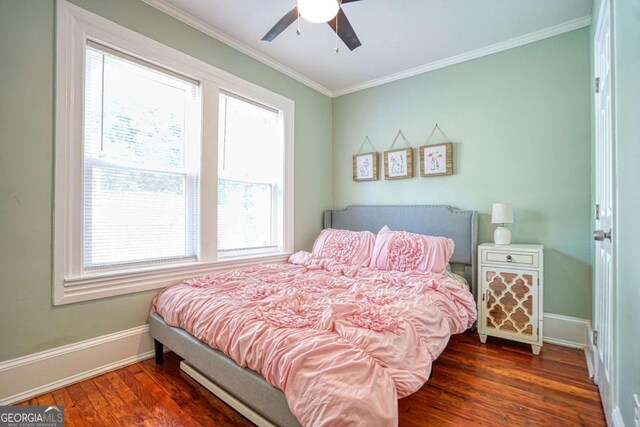 98 Chappell Rd NW, Atlanta, GA 30314 - bedroom featuring a ceiling fan, baseboards, ornamental molding, and wood finished floors