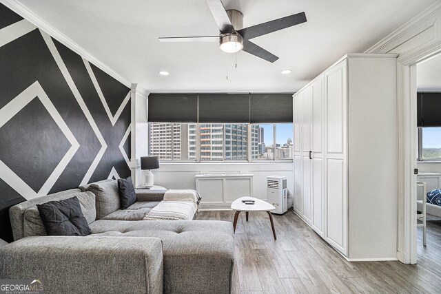 215 Piedmont Ave NE Unit 2210, Atlanta, GA 30308 - living room featuring recessed lighting, wood finished floors, and ceiling fan