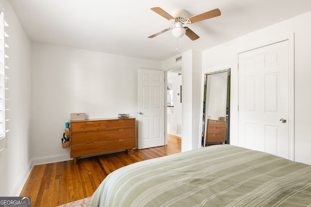 24 Daniel St SE # 3, Atlanta, GA 30312 - bedroom with ceiling fan, baseboards, wood finished floors, and visible vents
