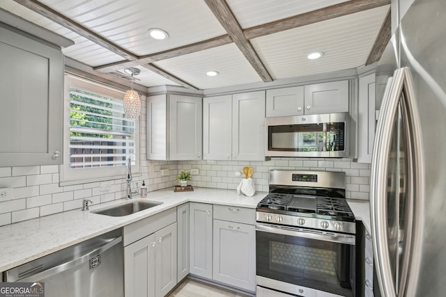 285 Lakemoore Dr NE Unit A, Atlanta, GA 30342 - kitchen with recessed lighting, stainless steel appliances, a sink, light stone countertops, and decorative backsplash