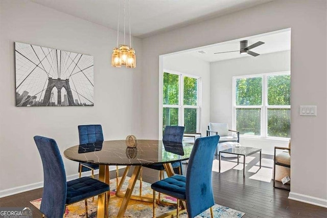 312 Wichita Way, Mcdonough, GA 30253 - dining space featuring wood finished floors, baseboards, and an inviting chandelier