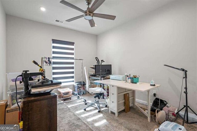 312 Wichita Way, Mcdonough, GA 30253 - carpeted office space featuring visible vents, recessed lighting, and ceiling fan