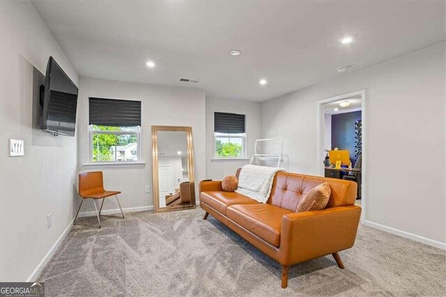 312 Wichita Way, Mcdonough, GA 30253 - living area with recessed lighting, visible vents, carpet flooring, and baseboards