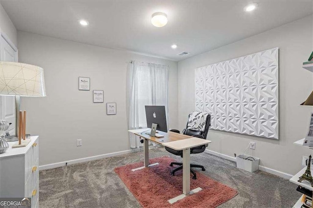 312 Wichita Way, Mcdonough, GA 30253 - home office featuring baseboards, visible vents, carpet, and recessed lighting