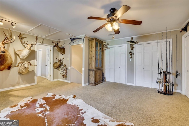 5 Prather Woods Ln, Augusta, GA 30909 - interior space featuring multiple closets, crown molding, baseboards, attic access, and carpet flooring