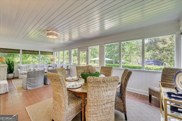 5 Prather Woods Ln, Augusta, GA 30909 - sunroom with wooden ceiling, a wealth of natural light, outdoor dining area, and brick floor