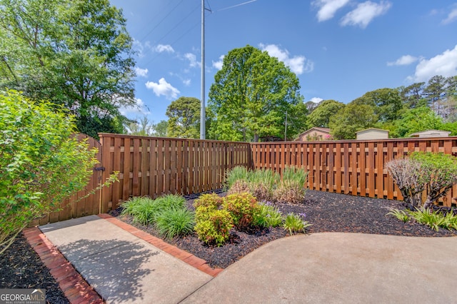 view of yard featuring a patio area and a fenced backyard