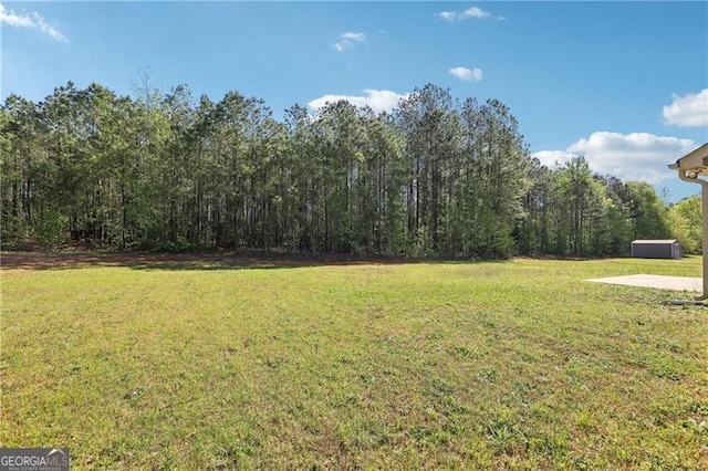 view of yard with a forest view