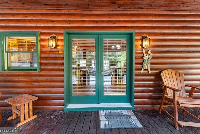 30 The Forest Rd, Blue Ridge, GA 30513 - property entrance with log exterior and french doors
