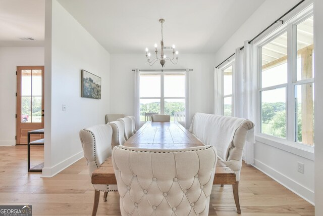 5315 Hendrix Rd, Cumming, GA 30040 - dining area with baseboards, visible vents, light wood-type flooring, and a chandelier