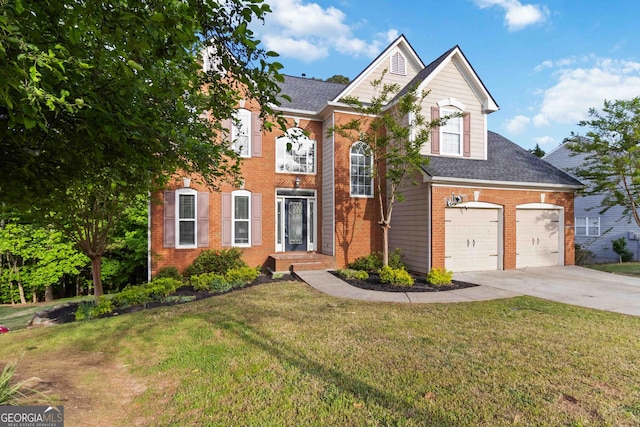 1650 Berryhill Rd, Cumming, GA 30041 - view of front of house featuring brick siding, driveway, a front lawn, and roof with shingles