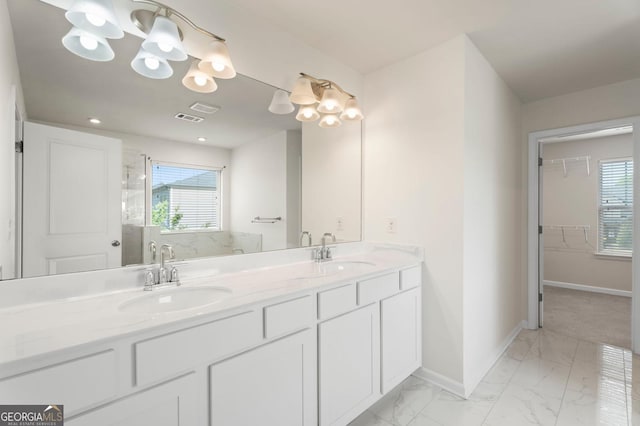 1953 Azure Grove Ct, Marietta, GA 30008 - full bath featuring a shower stall, marble finish floor, baseboards, and a sink