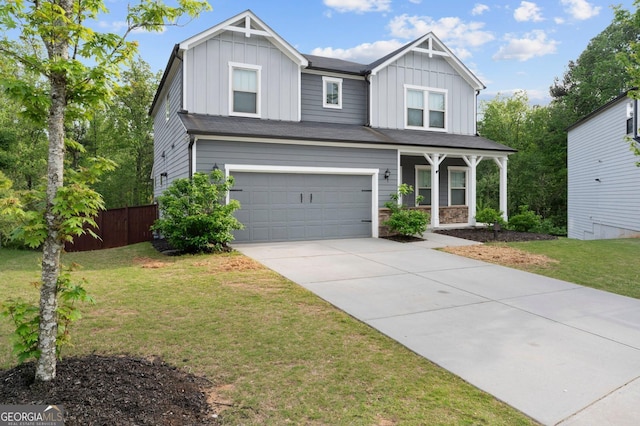 1953 Azure Grove Ct, Marietta, GA 30008 - view of front of house featuring a porch, concrete driveway, fence, an attached garage, and board and batten siding