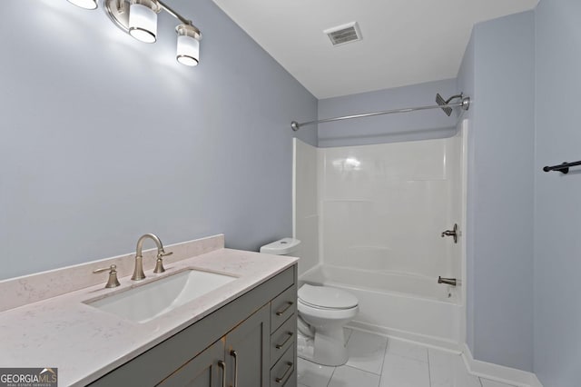 1953 Azure Grove Ct, Marietta, GA 30008 - full bath featuring vanity, marble finish floor, shower / bath combination, toilet, and visible vents
