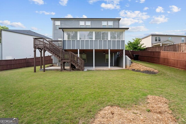 1953 Azure Grove Ct, Marietta, GA 30008 - back of house featuring a sunroom, a fenced backyard, a patio, and stairway