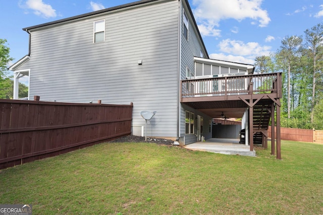 1953 Azure Grove Ct, Marietta, GA 30008 - rear view of house with fence, ceiling fan, a deck, a yard, and a patio