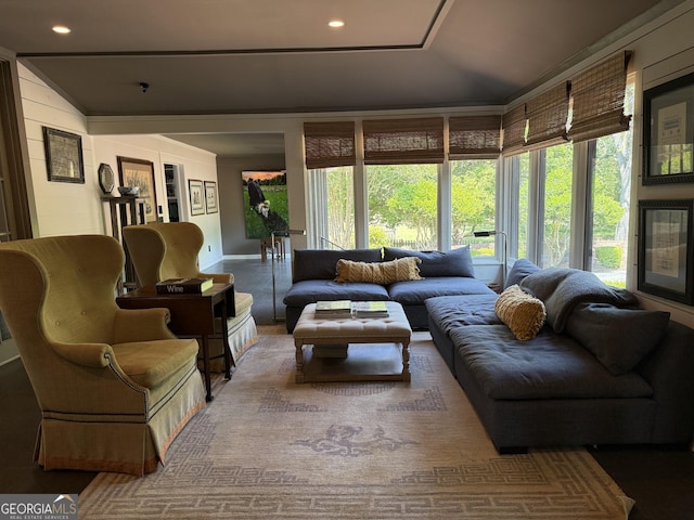 interior space featuring vaulted ceiling and recessed lighting