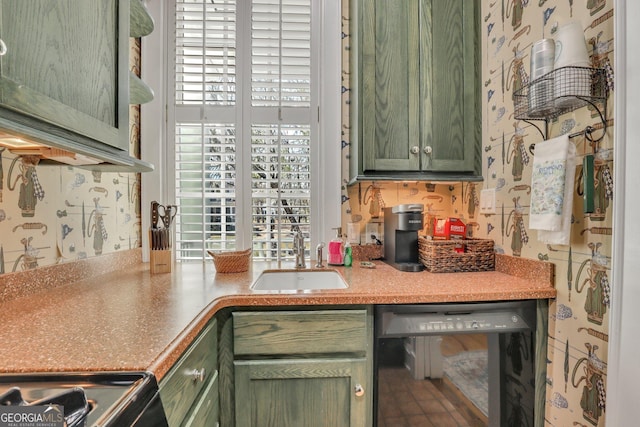192 Myrtle Grove Ln, Richmond Hill, GA 31324 - kitchen with a healthy amount of sunlight, wine cooler, and green cabinets