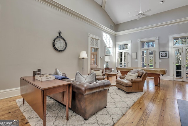 192 Myrtle Grove Ln, Richmond Hill, GA 31324 - sitting room with visible vents, high vaulted ceiling, hardwood / wood-style flooring, and baseboards