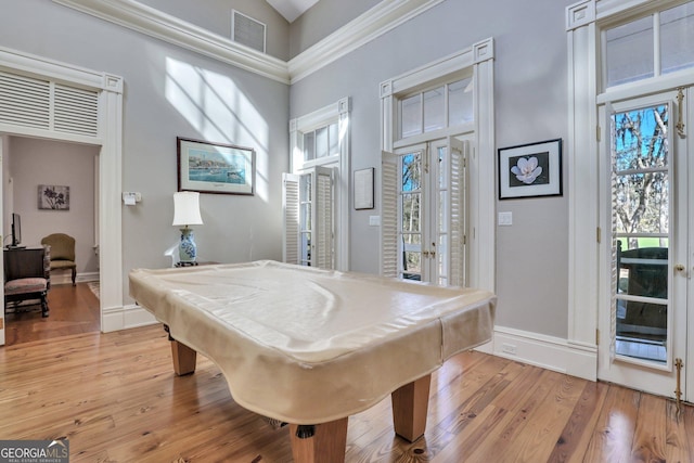 192 Myrtle Grove Ln, Richmond Hill, GA 31324 - recreation room featuring light wood-style floors, visible vents, a wealth of natural light, and pool table