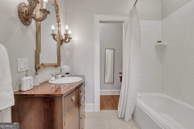 192 Myrtle Grove Ln, Richmond Hill, GA 31324 - full bath with shower / tub combo, vanity, and tile patterned flooring
