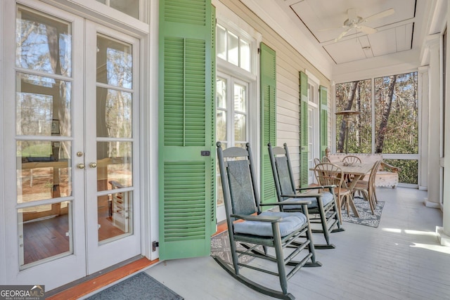 192 Myrtle Grove Ln, Richmond Hill, GA 31324 - sunroom with french doors and a ceiling fan