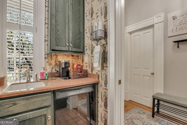 192 Myrtle Grove Ln, Richmond Hill, GA 31324 - bar with wet bar, a sink, light wood finished floors, and wine cooler