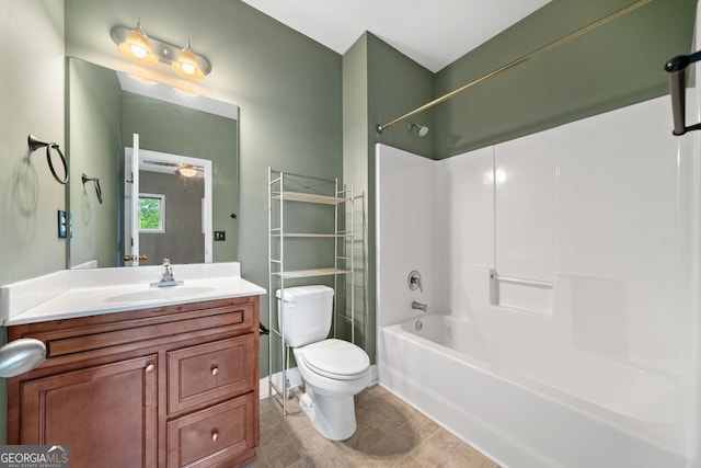 548 Myrtle Trace Ln, Suwanee, GA 30024 - bathroom with vanity, shower / bath combination, ceiling fan, and tile patterned floors
