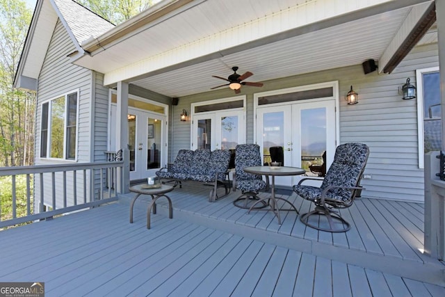 62 Eagles View Ct, Hayesville, NC 28904 - deck with french doors and ceiling fan