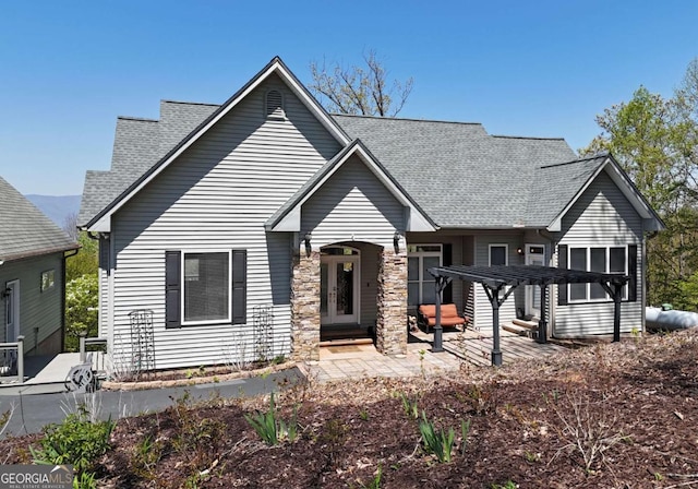 62 Eagles View Ct, Hayesville, NC 28904 - view of front of home with a pergola, roof with shingles, and a patio area