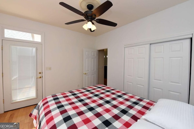 62 Eagles View Ct, Hayesville, NC 28904 - bedroom featuring light wood finished floors, a closet, and a ceiling fan