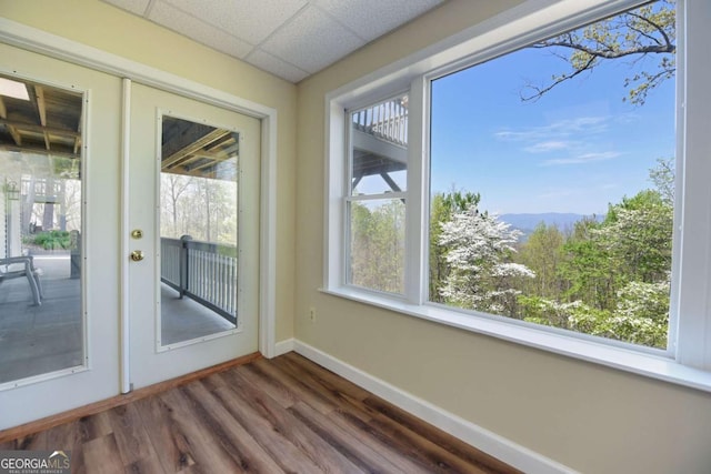 62 Eagles View Ct, Hayesville, NC 28904 - doorway to outside featuring dark wood finished floors, baseboards, healthy amount of natural light, and a paneled ceiling