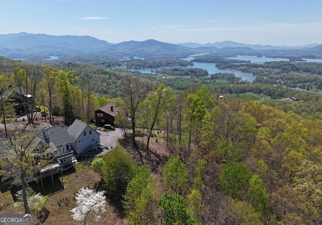 62 Eagles View Ct, Hayesville, NC 28904 - bird's eye view of a water and mountain view and a heavily wooded area