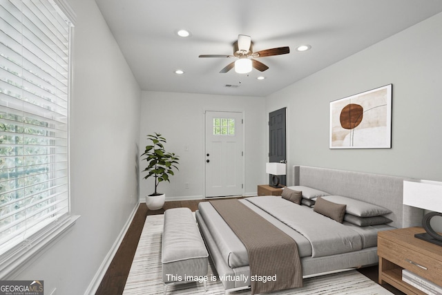 360 New Jersey Ave NW, Atlanta, GA 30314 - bedroom featuring wood finished floors, baseboards, recessed lighting, and ceiling fan