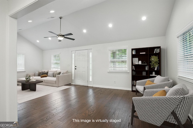 360 New Jersey Ave NW, Atlanta, GA 30314 - living room with vaulted ceiling, plenty of natural light, wood finished floors, ceiling fan, and recessed lighting
