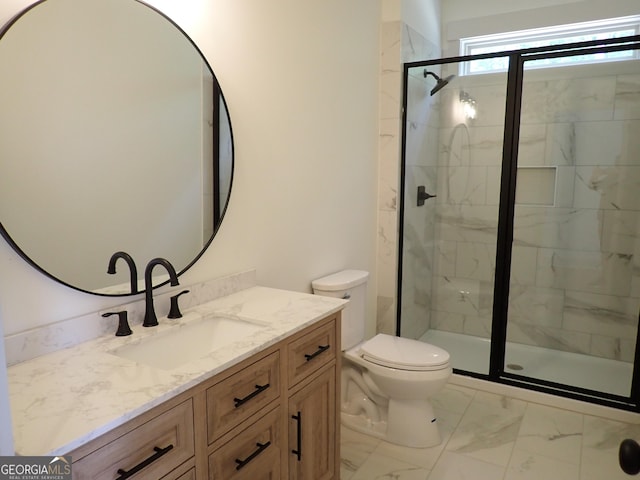 45 Hometown Ct, Jefferson, GA 30549 - full bathroom featuring a shower stall, marble finish floor, toilet, and vanity