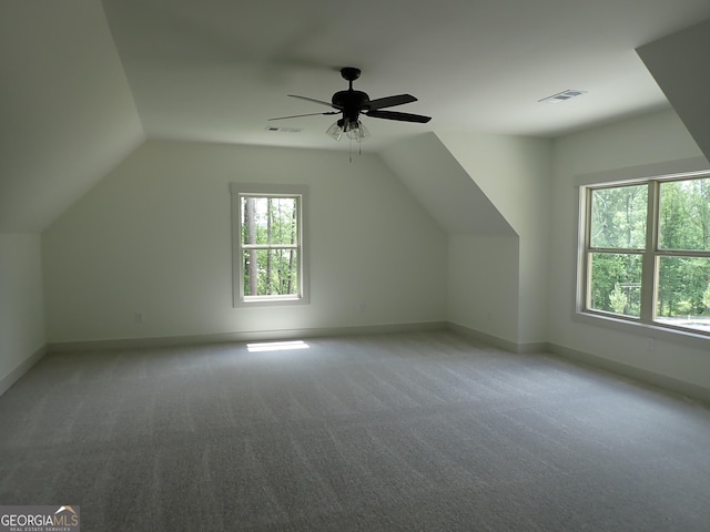 45 Hometown Ct, Jefferson, GA 30549 - additional living space with lofted ceiling, a ceiling fan, carpet flooring, and visible vents