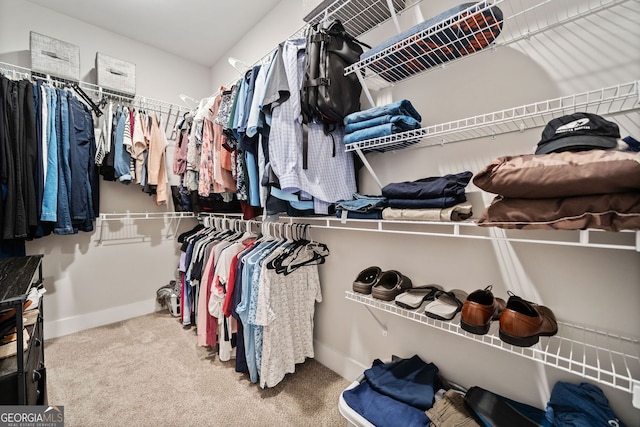 walk in closet featuring carpet